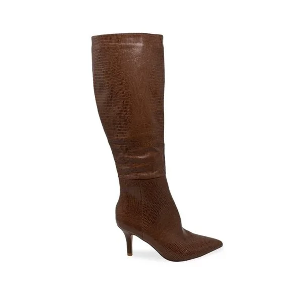 Women’s Snake Print Kitten Heel Knee High Boots - Picture 1 of 4